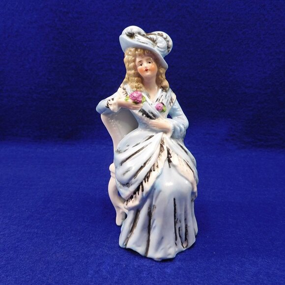 Vintage Porcelain Colonial Figurines Lady & Gentleman In Chairs Hand-Painted - Picture 2 of 8